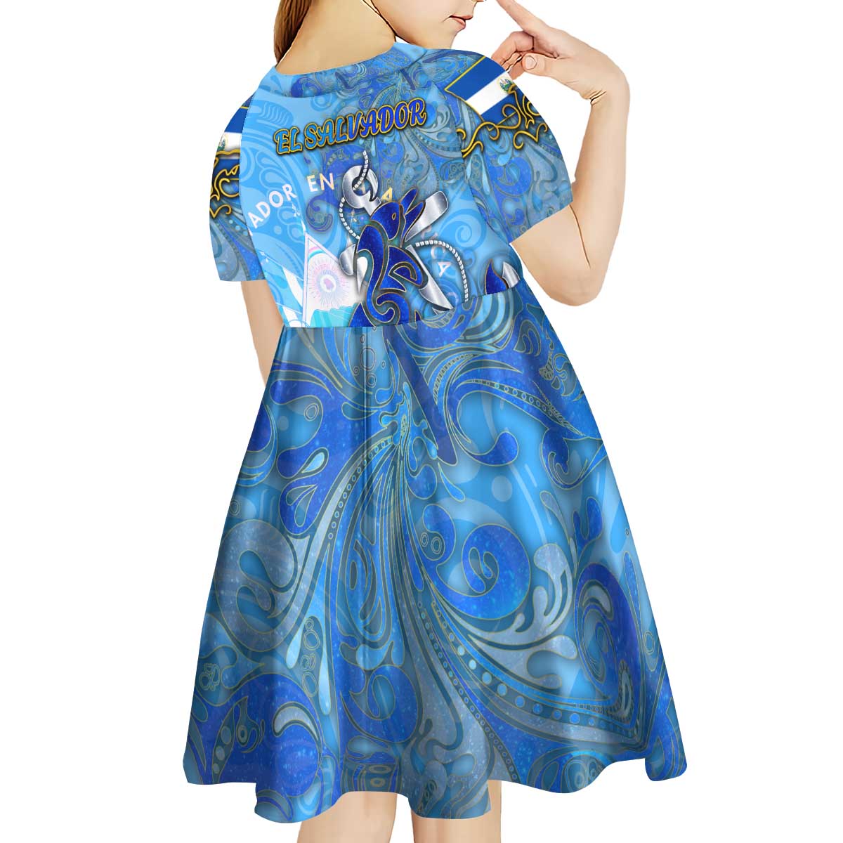 Ocean Spirit of El Salvador Kid Short Sleeve Dress Anchored in Salvadoran Pride - Aussie Hoodie