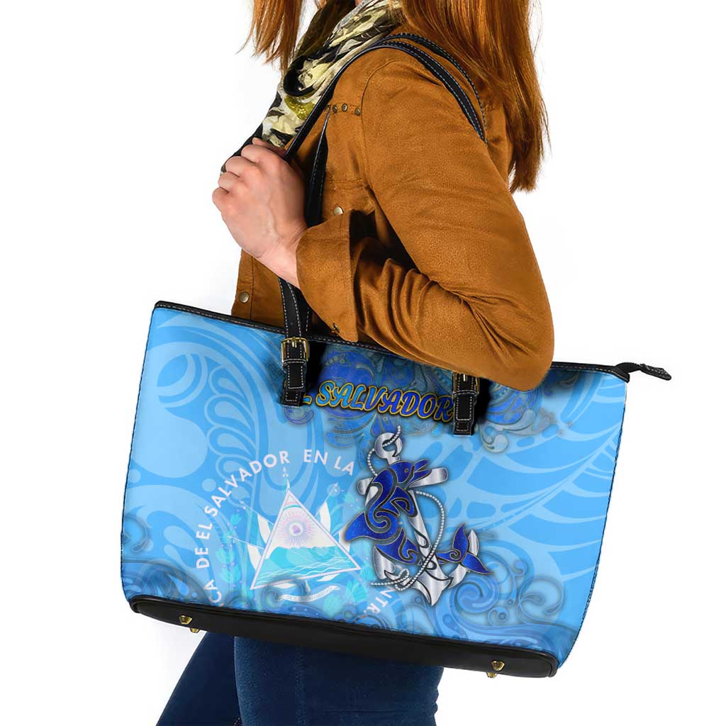 Ocean Spirit of El Salvador Leather Tote Bag Anchored in Salvadoran Pride - Aussie Hoodie
