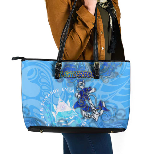 Ocean Spirit of El Salvador Leather Tote Bag Anchored in Salvadoran Pride - Aussie Hoodie