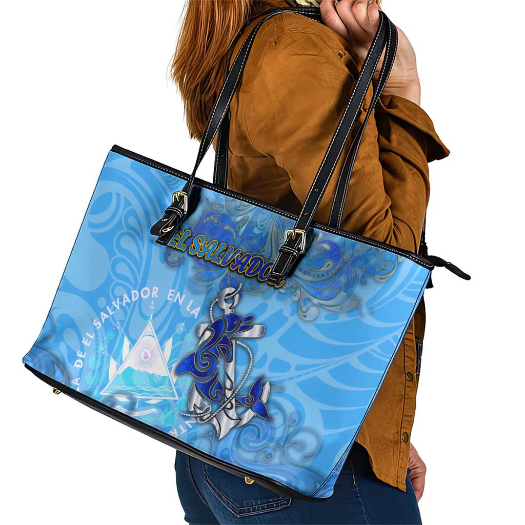 Ocean Spirit of El Salvador Leather Tote Bag Anchored in Salvadoran Pride - Aussie Hoodie