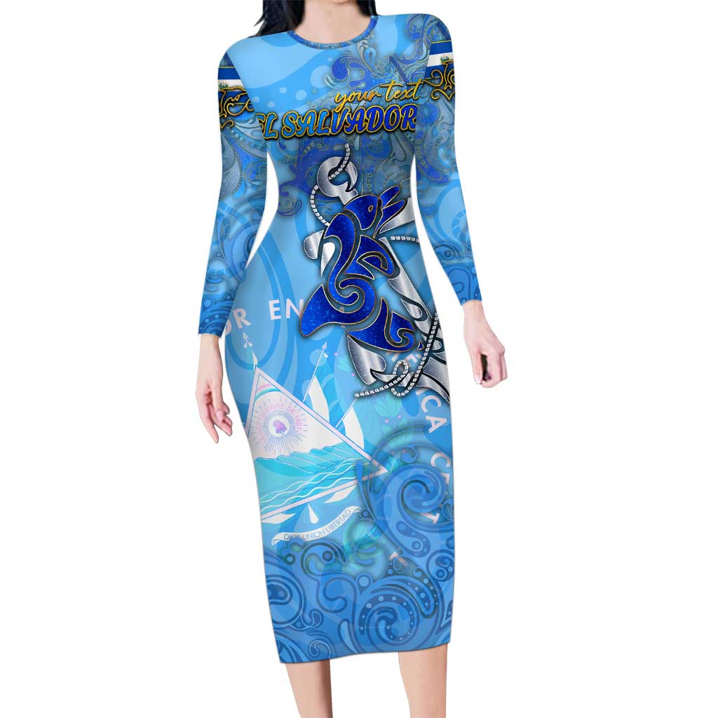 Ocean Spirit of El Salvador Long Sleeve Bodycon Dress Anchored in Salvadoran Pride - Aussie Hoodie