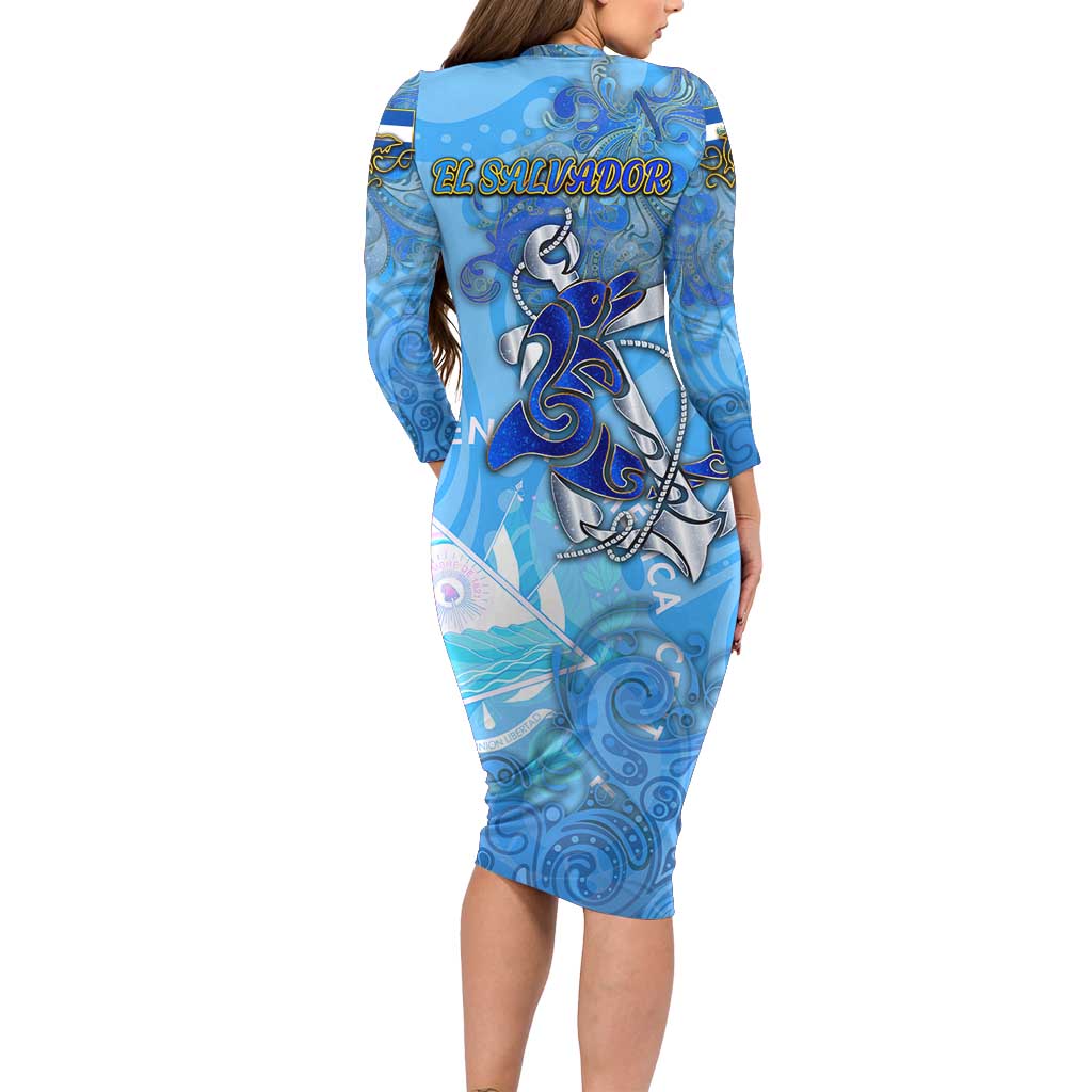 Ocean Spirit of El Salvador Long Sleeve Bodycon Dress Anchored in Salvadoran Pride - Aussie Hoodie