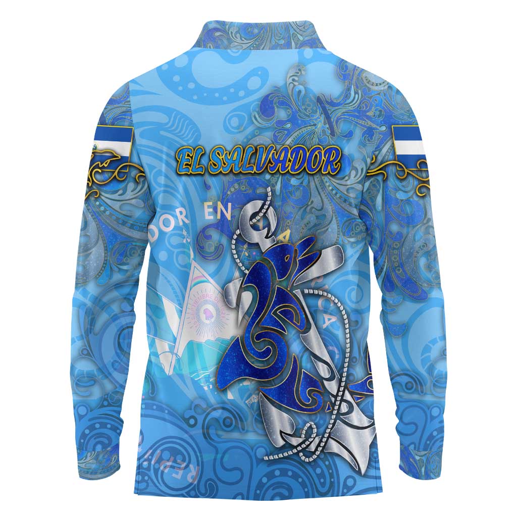 Ocean Spirit of El Salvador Long Sleeve Polo Shirt Anchored in Salvadoran Pride - Aussie Hoodie