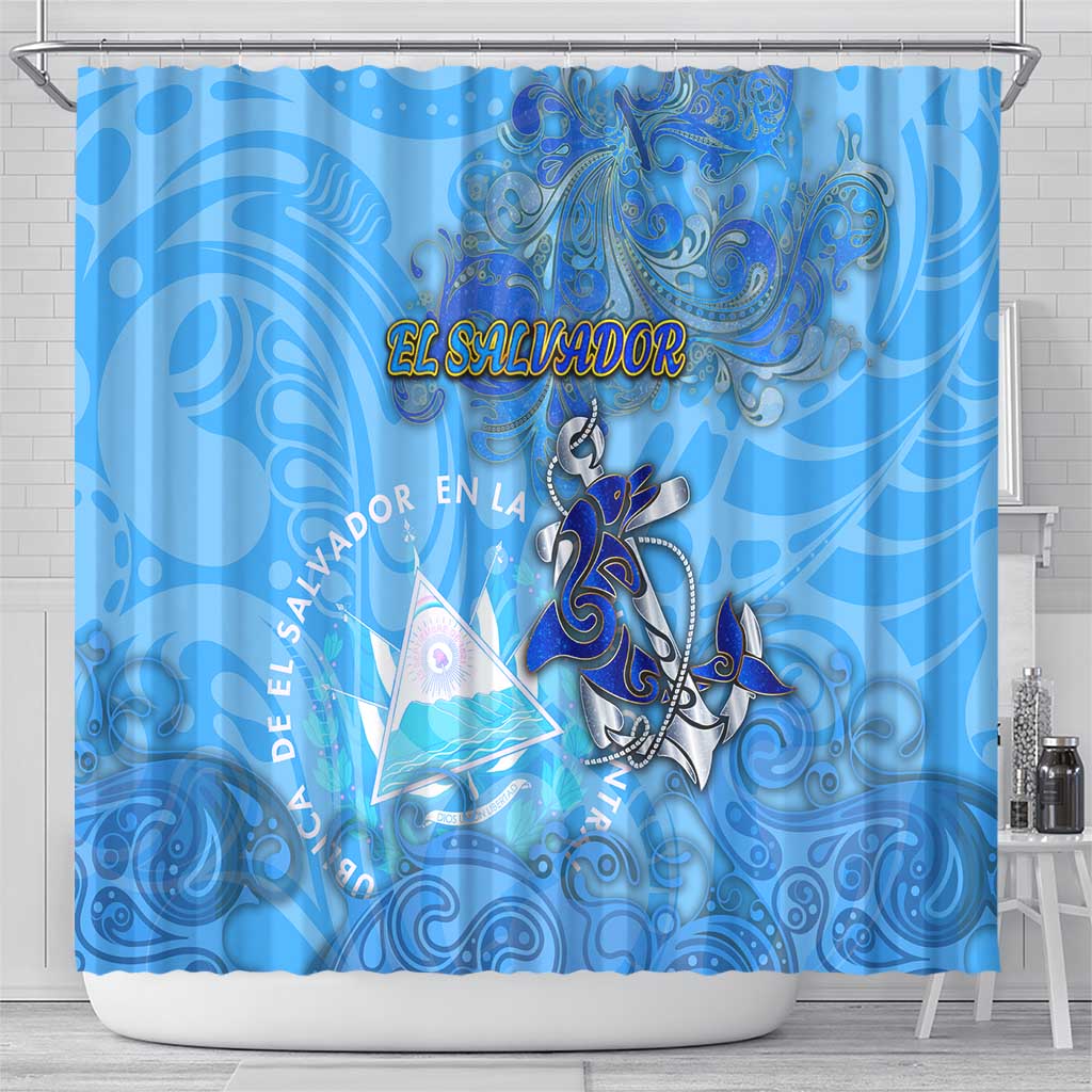 Ocean Spirit of El Salvador Shower Curtain Anchored in Salvadoran Pride - Aussie Hoodie