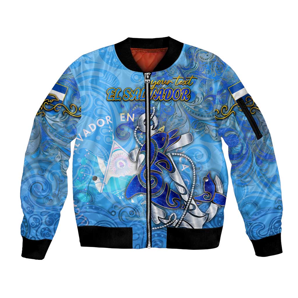Ocean Spirit of El Salvador Sleeve Zip Bomber Jacket Anchored in Salvadoran Pride - Aussie Hoodie