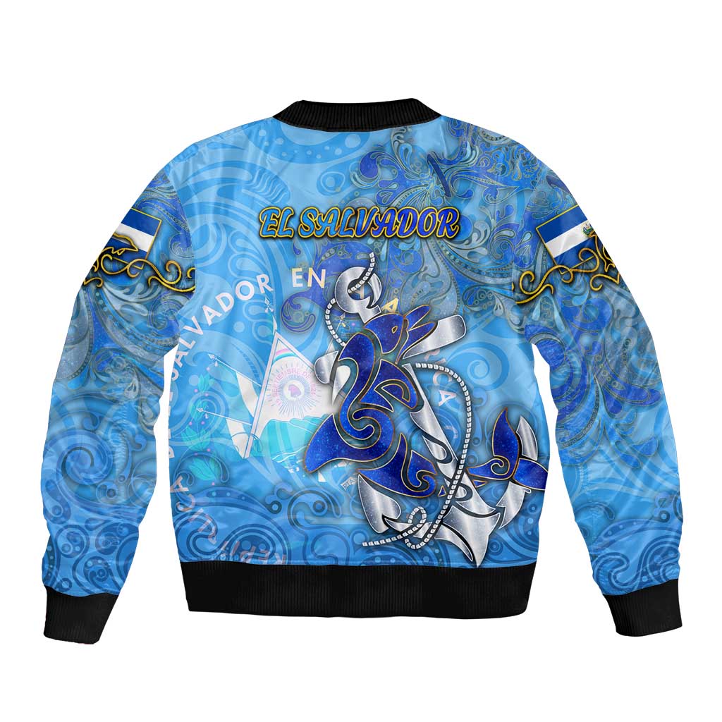Ocean Spirit of El Salvador Sleeve Zip Bomber Jacket Anchored in Salvadoran Pride - Aussie Hoodie