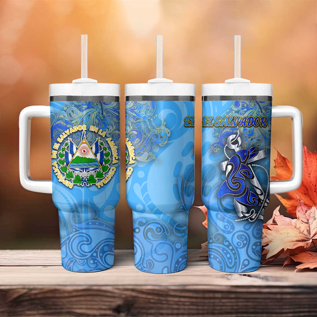 Ocean Spirit of El Salvador Tumbler With Handle Anchored in Salvadoran Pride - Aussie Hoodie