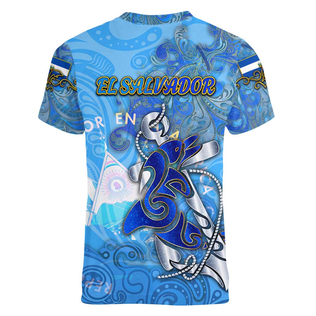 Ocean Spirit of El Salvador Women V-Neck T-Shirt Anchored in Salvadoran Pride - Aussie Hoodie