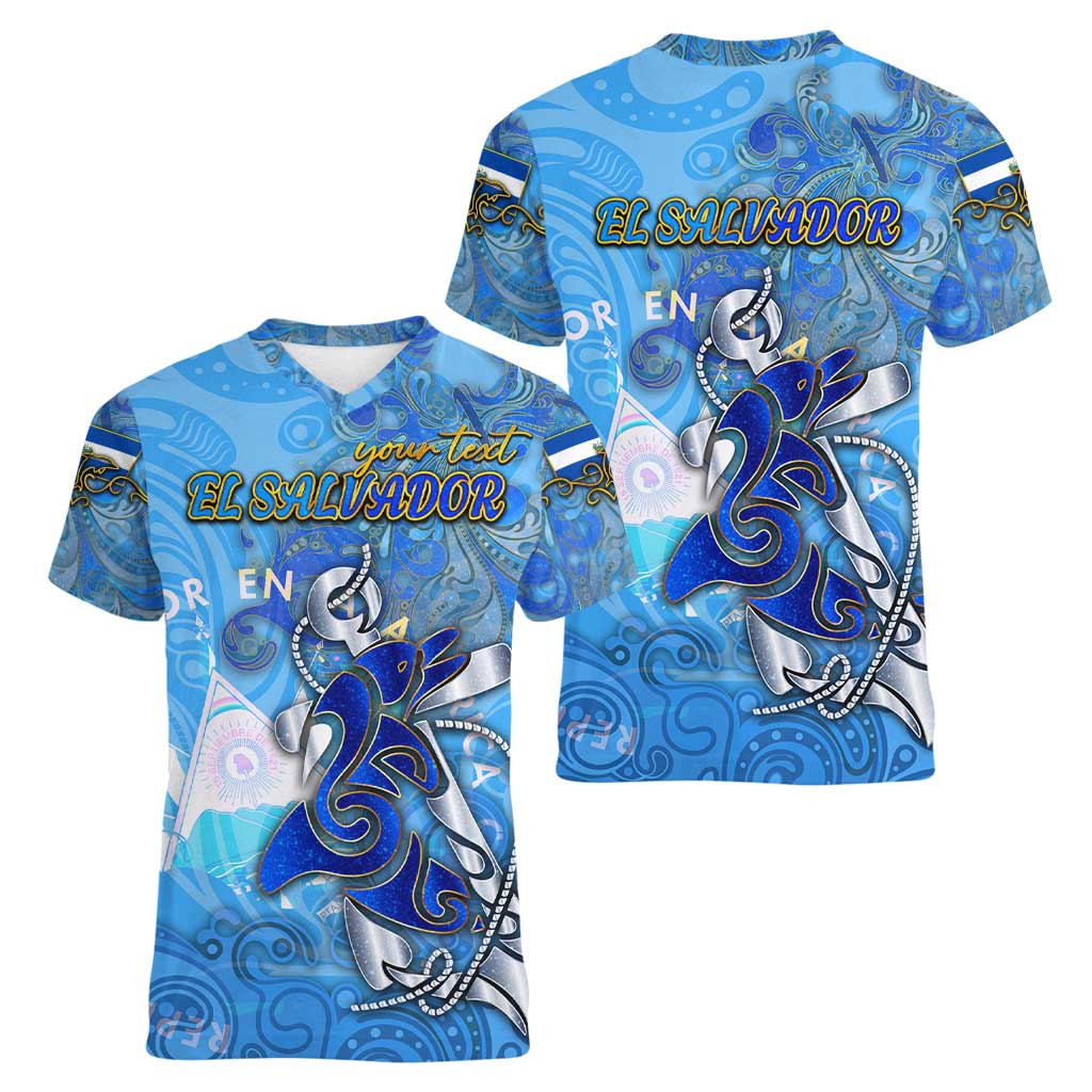 Ocean Spirit of El Salvador Women V-Neck T-Shirt Anchored in Salvadoran Pride - Aussie Hoodie