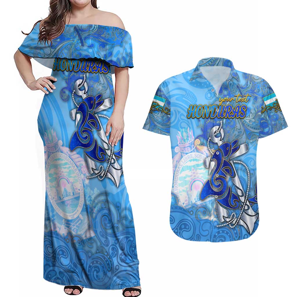 Ocean Spirit of Honduras Couples Matching Off Shoulder Maxi Dress and Hawaiian Shirt Anchored in Honduran Pride - Aussie Hoodie