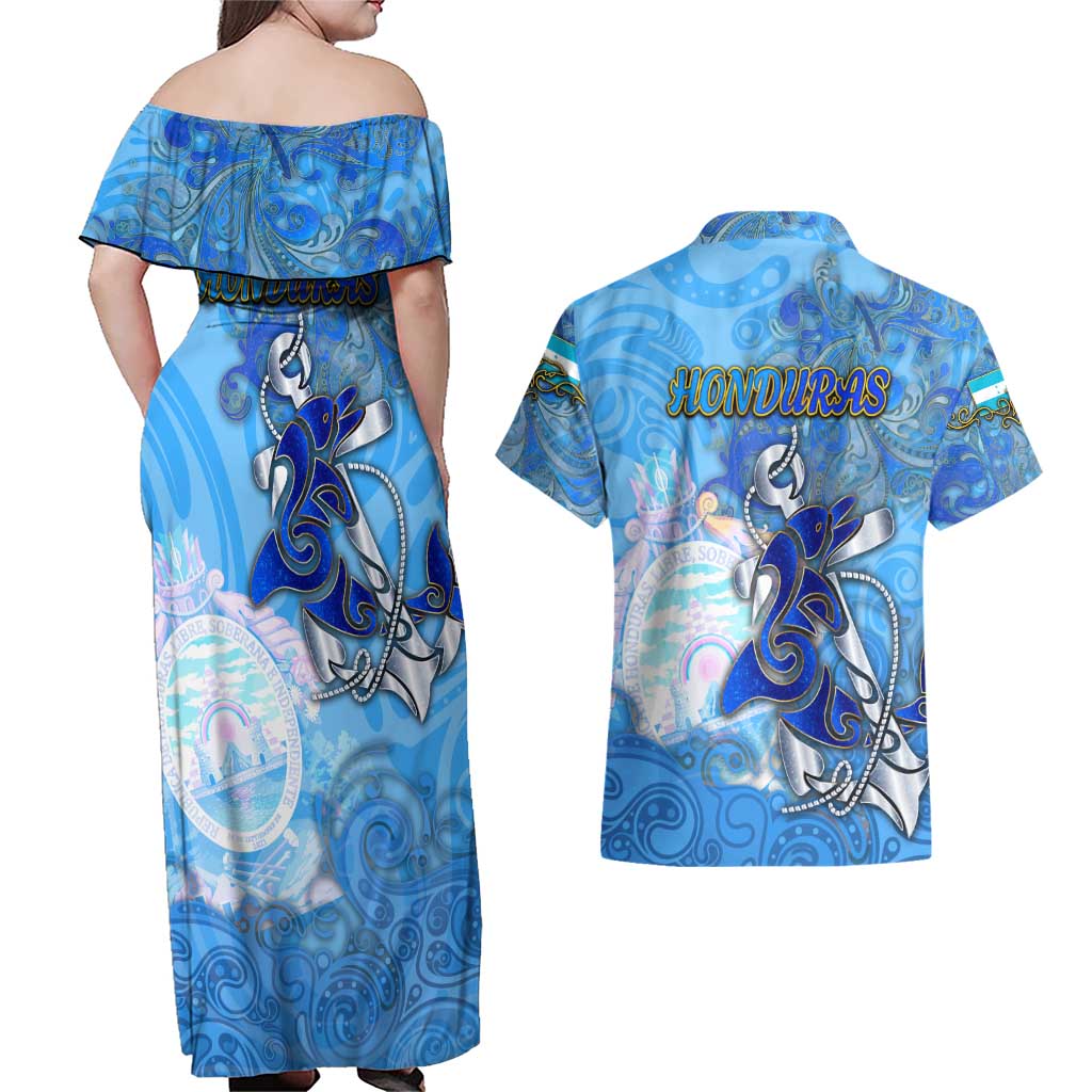Ocean Spirit of Honduras Couples Matching Off Shoulder Maxi Dress and Hawaiian Shirt Anchored in Honduran Pride - Aussie Hoodie