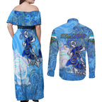 Ocean Spirit of Honduras Couples Matching Off Shoulder Maxi Dress and Long Sleeve Button Shirt Anchored in Honduran Pride - Aussie Hoodie