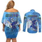 Ocean Spirit of Honduras Couples Matching Off Shoulder Short Dress and Long Sleeve Button Shirt Anchored in Honduran Pride - Aussie Hoodie