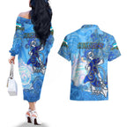 Ocean Spirit of Honduras Couples Matching Off The Shoulder Long Sleeve Dress and Hawaiian Shirt Anchored in Honduran Pride - Aussie Hoodie