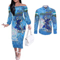 Ocean Spirit of Honduras Couples Matching Off The Shoulder Long Sleeve Dress and Long Sleeve Button Shirt Anchored in Honduran Pride - Aussie Hoodie