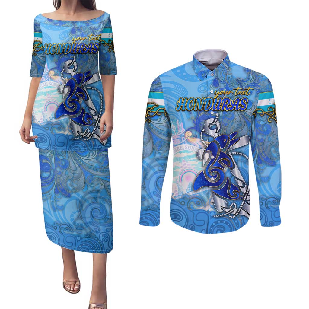 Ocean Spirit of Honduras Couples Matching Puletasi and Long Sleeve Button Shirt Anchored in Honduran Pride - Aussie Hoodie