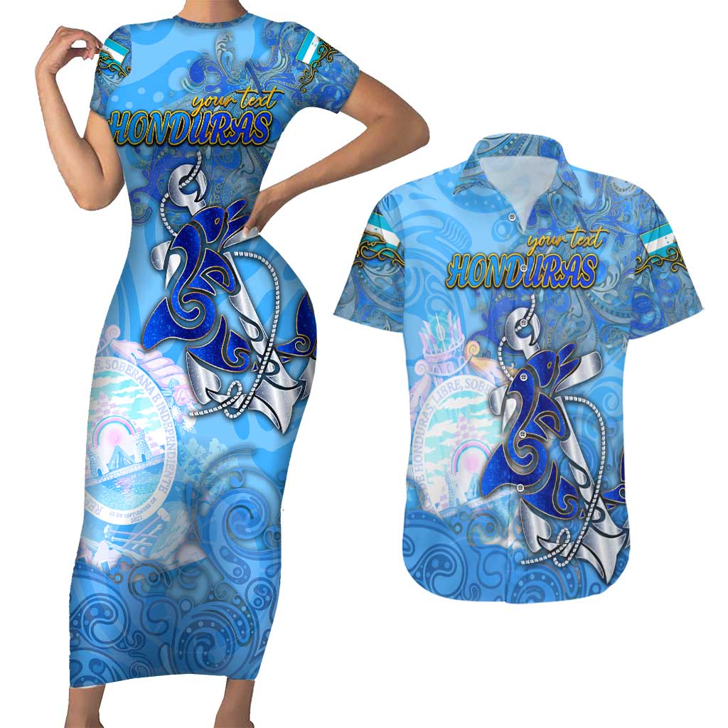 Ocean Spirit of Honduras Couples Matching Short Sleeve Bodycon Dress and Hawaiian Shirt Anchored in Honduran Pride - Aussie Hoodie