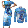 Ocean Spirit of Honduras Couples Matching Short Sleeve Bodycon Dress and Long Sleeve Button Shirt Anchored in Honduran Pride - Aussie Hoodie