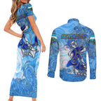 Ocean Spirit of Honduras Couples Matching Short Sleeve Bodycon Dress and Long Sleeve Button Shirt Anchored in Honduran Pride - Aussie Hoodie