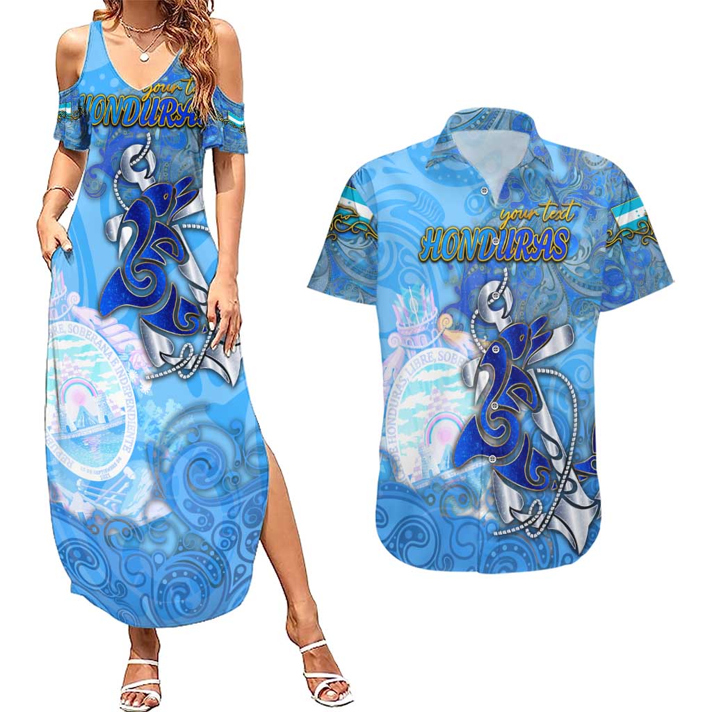 Ocean Spirit of Honduras Couples Matching Summer Maxi Dress and Hawaiian Shirt Anchored in Honduran Pride - Aussie Hoodie