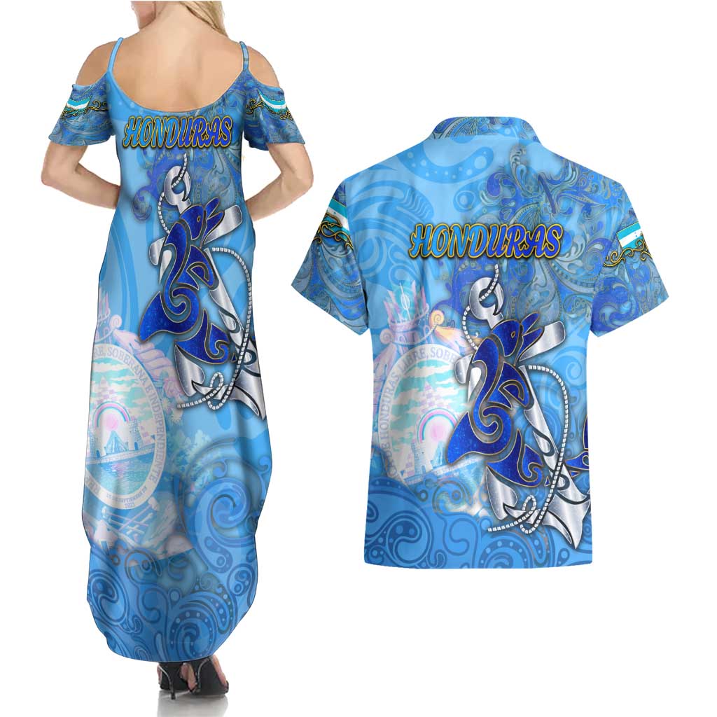 Ocean Spirit of Honduras Couples Matching Summer Maxi Dress and Hawaiian Shirt Anchored in Honduran Pride - Aussie Hoodie