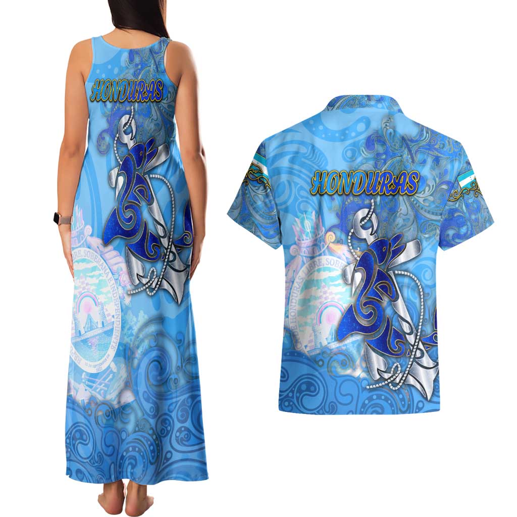 Ocean Spirit of Honduras Couples Matching Tank Maxi Dress and Hawaiian Shirt Anchored in Honduran Pride - Aussie Hoodie