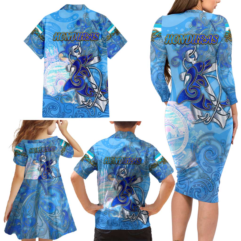 Ocean Spirit of Honduras Family Matching Long Sleeve Bodycon Dress and Hawaiian Shirt Anchored in Honduran Pride - Aussie Hoodie