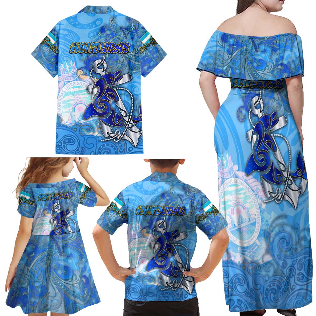 Ocean Spirit of Honduras Family Matching Off Shoulder Maxi Dress and Hawaiian Shirt Anchored in Honduran Pride - Aussie Hoodie