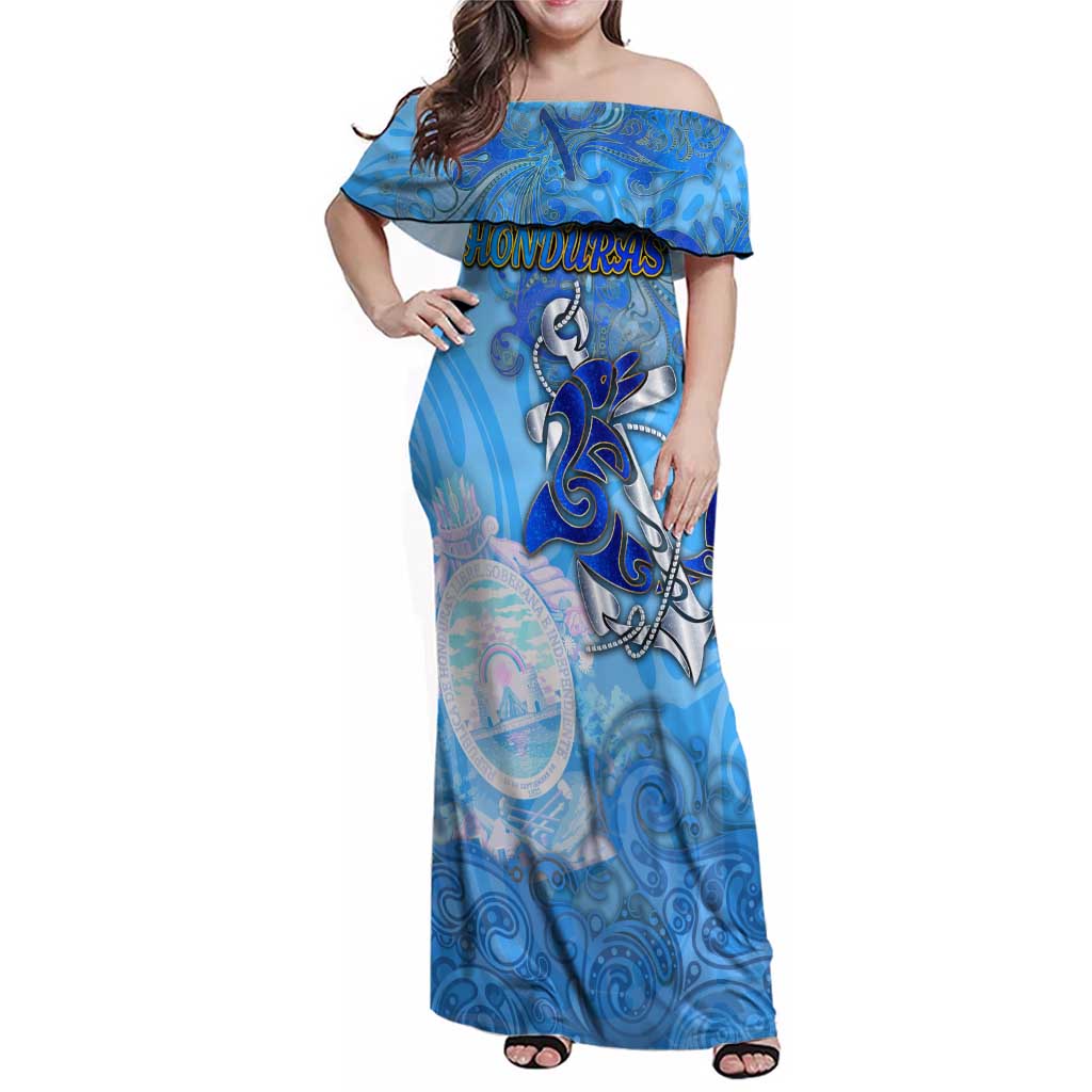 Ocean Spirit of Honduras Family Matching Off Shoulder Maxi Dress and Hawaiian Shirt Anchored in Honduran Pride - Aussie Hoodie