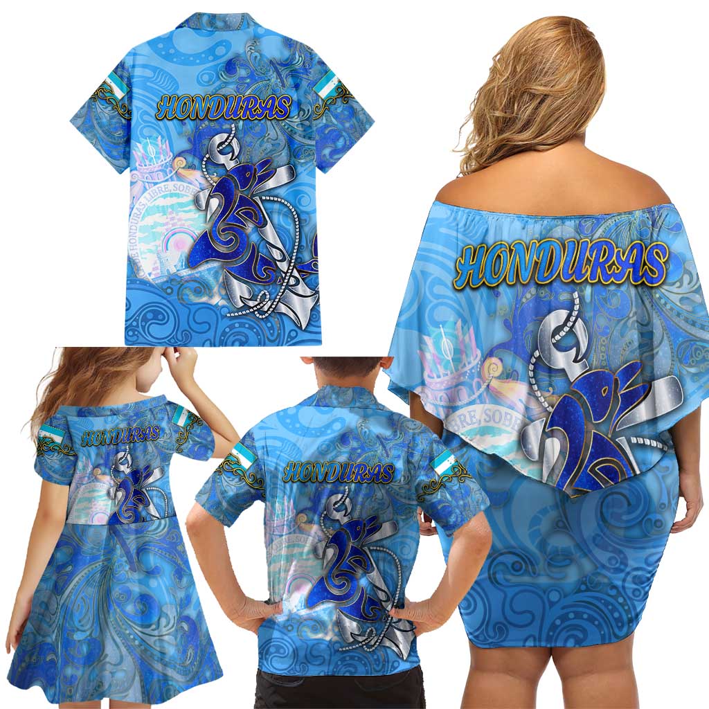 Ocean Spirit of Honduras Family Matching Off Shoulder Short Dress and Hawaiian Shirt Anchored in Honduran Pride - Aussie Hoodie