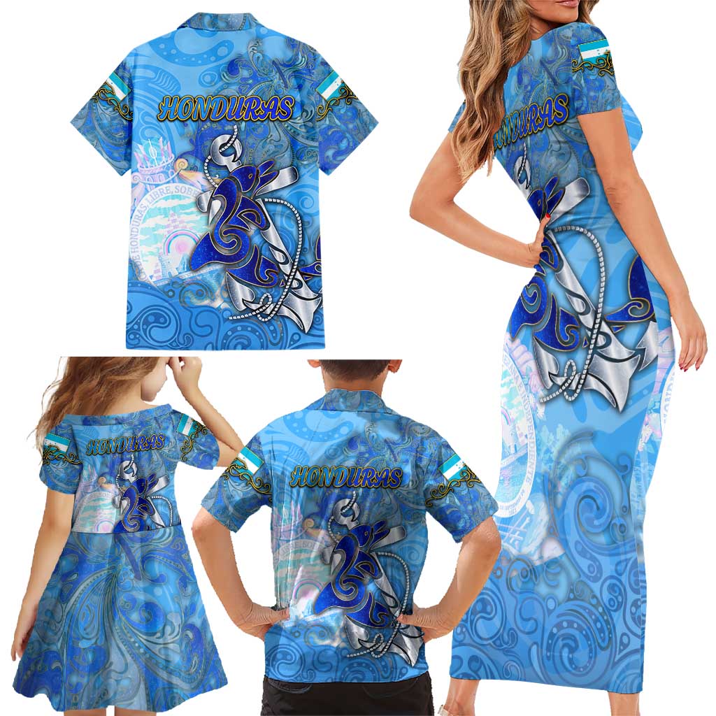 Ocean Spirit of Honduras Family Matching Short Sleeve Bodycon Dress and Hawaiian Shirt Anchored in Honduran Pride - Aussie Hoodie