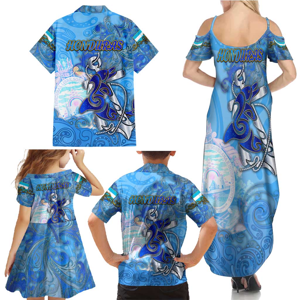 Ocean Spirit of Honduras Family Matching Summer Maxi Dress and Hawaiian Shirt Anchored in Honduran Pride - Aussie Hoodie