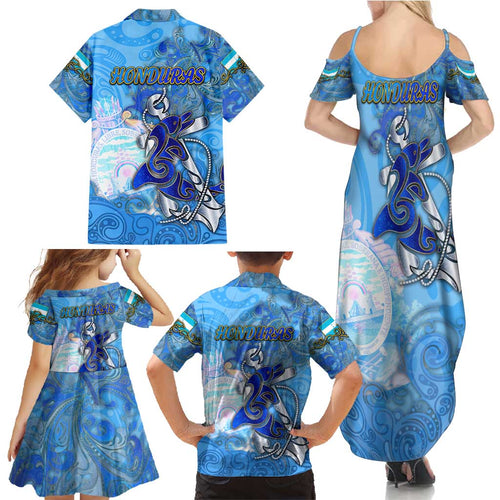 Ocean Spirit of Honduras Family Matching Summer Maxi Dress and Hawaiian Shirt Anchored in Honduran Pride - Aussie Hoodie