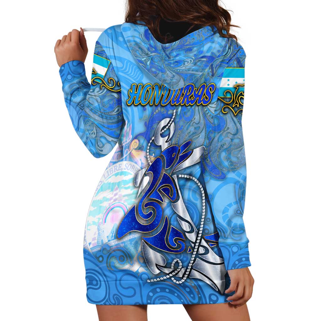 Ocean Spirit of Honduras Hoodie Dress Anchored in Honduran Pride - Aussie Hoodie