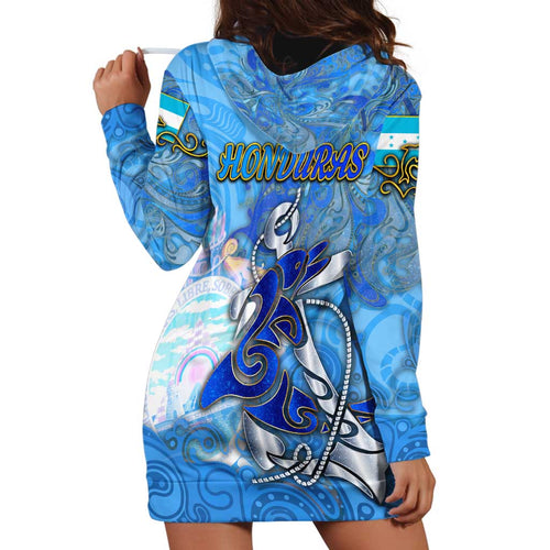 Ocean Spirit of Honduras Hoodie Dress Anchored in Honduran Pride - Aussie Hoodie
