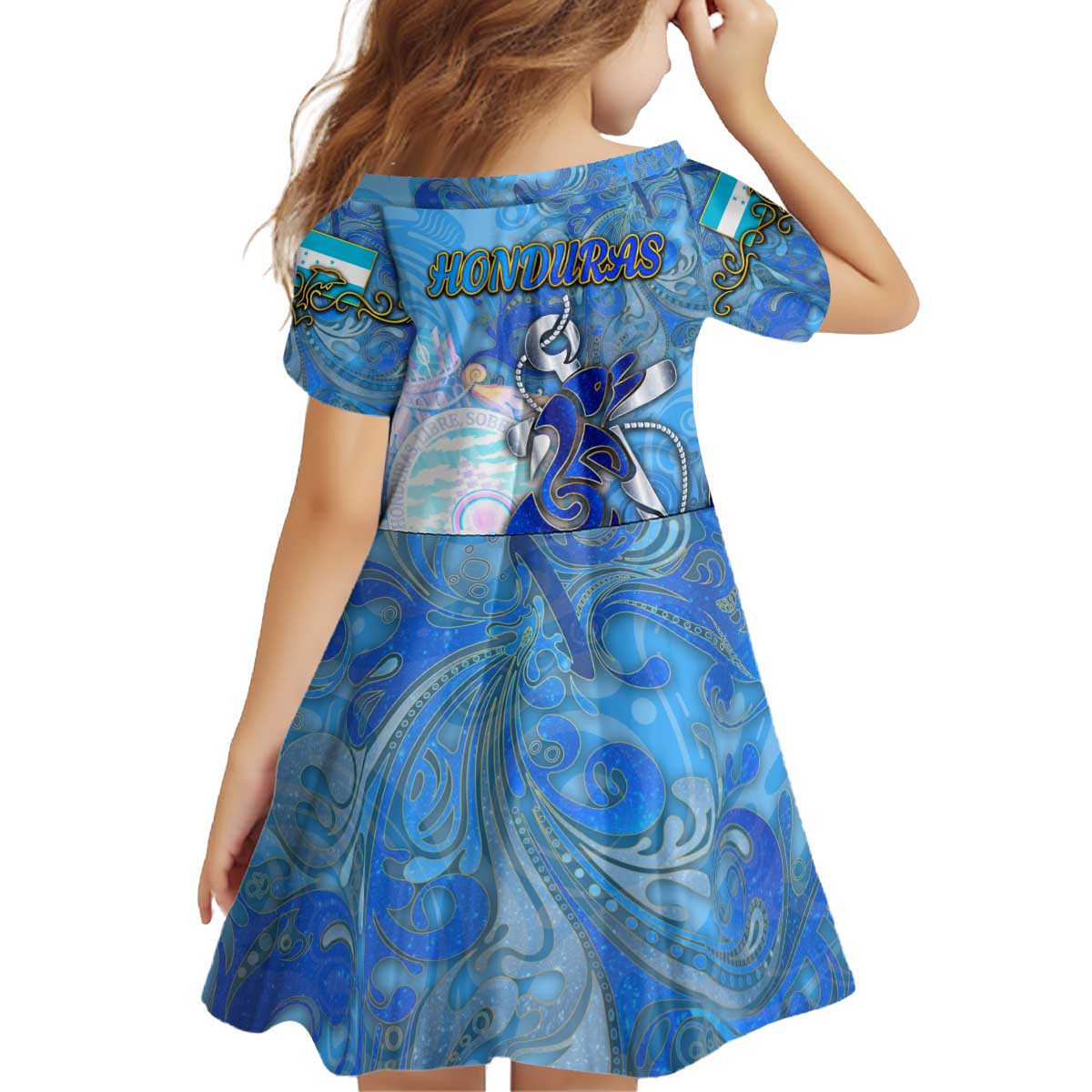 Ocean Spirit of Honduras Kid Short Sleeve Dress Anchored in Honduran Pride - Aussie Hoodie