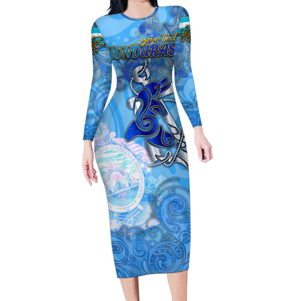 Ocean Spirit of Honduras Long Sleeve Bodycon Dress Anchored in Honduran Pride - Aussie Hoodie