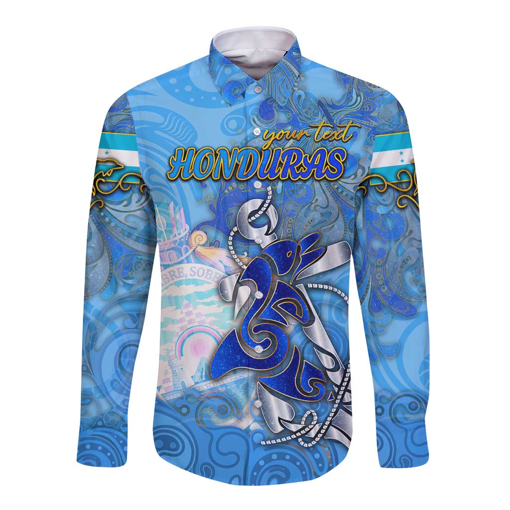 Ocean Spirit of Honduras Long Sleeve Button Shirt Anchored in Honduran Pride - Aussie Hoodie