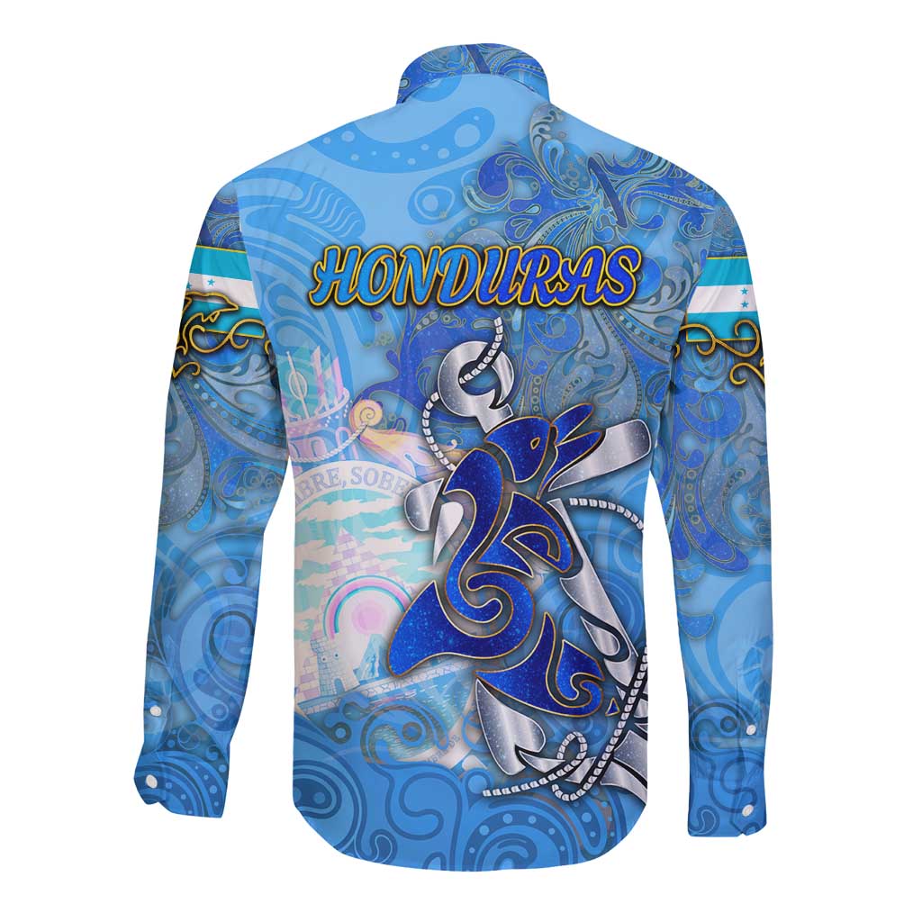Ocean Spirit of Honduras Long Sleeve Button Shirt Anchored in Honduran Pride - Aussie Hoodie