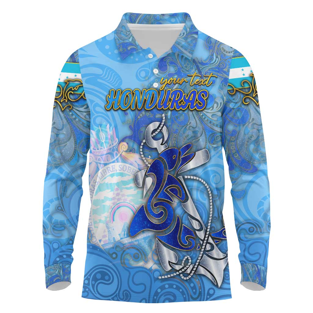 Ocean Spirit of Honduras Long Sleeve Polo Shirt Anchored in Honduran Pride - Aussie Hoodie