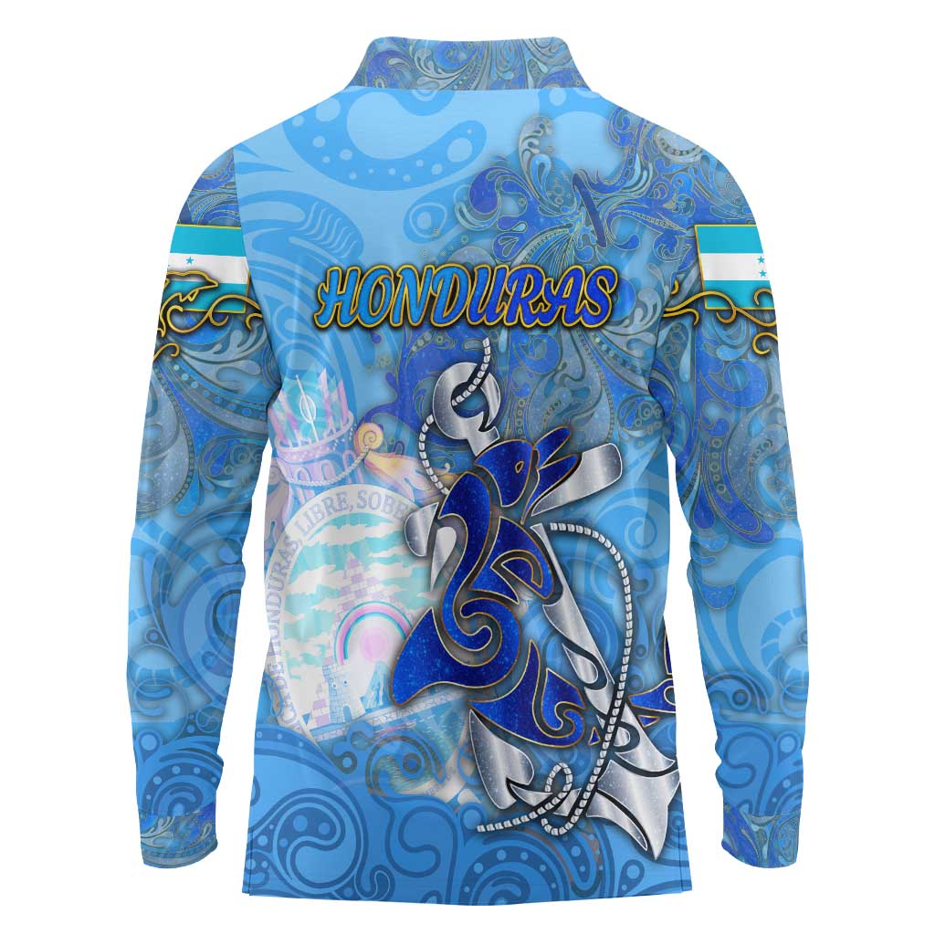 Ocean Spirit of Honduras Long Sleeve Polo Shirt Anchored in Honduran Pride - Aussie Hoodie