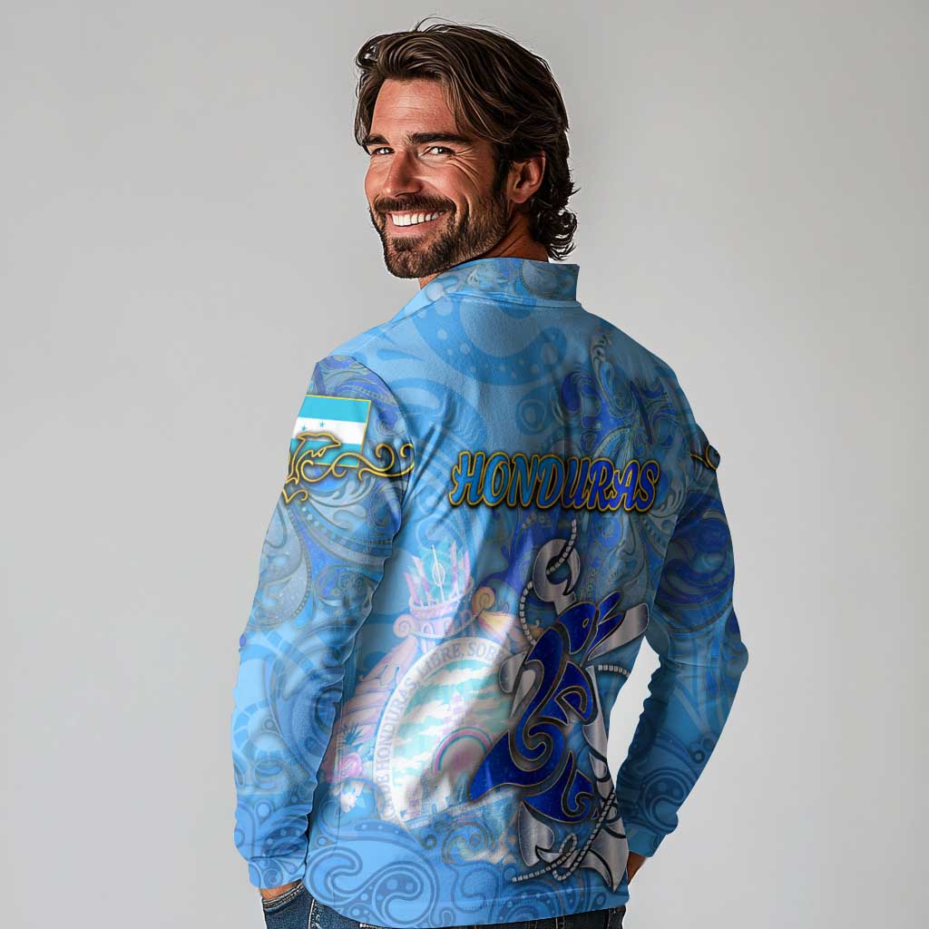 Ocean Spirit of Honduras Long Sleeve Polo Shirt Anchored in Honduran Pride - Aussie Hoodie
