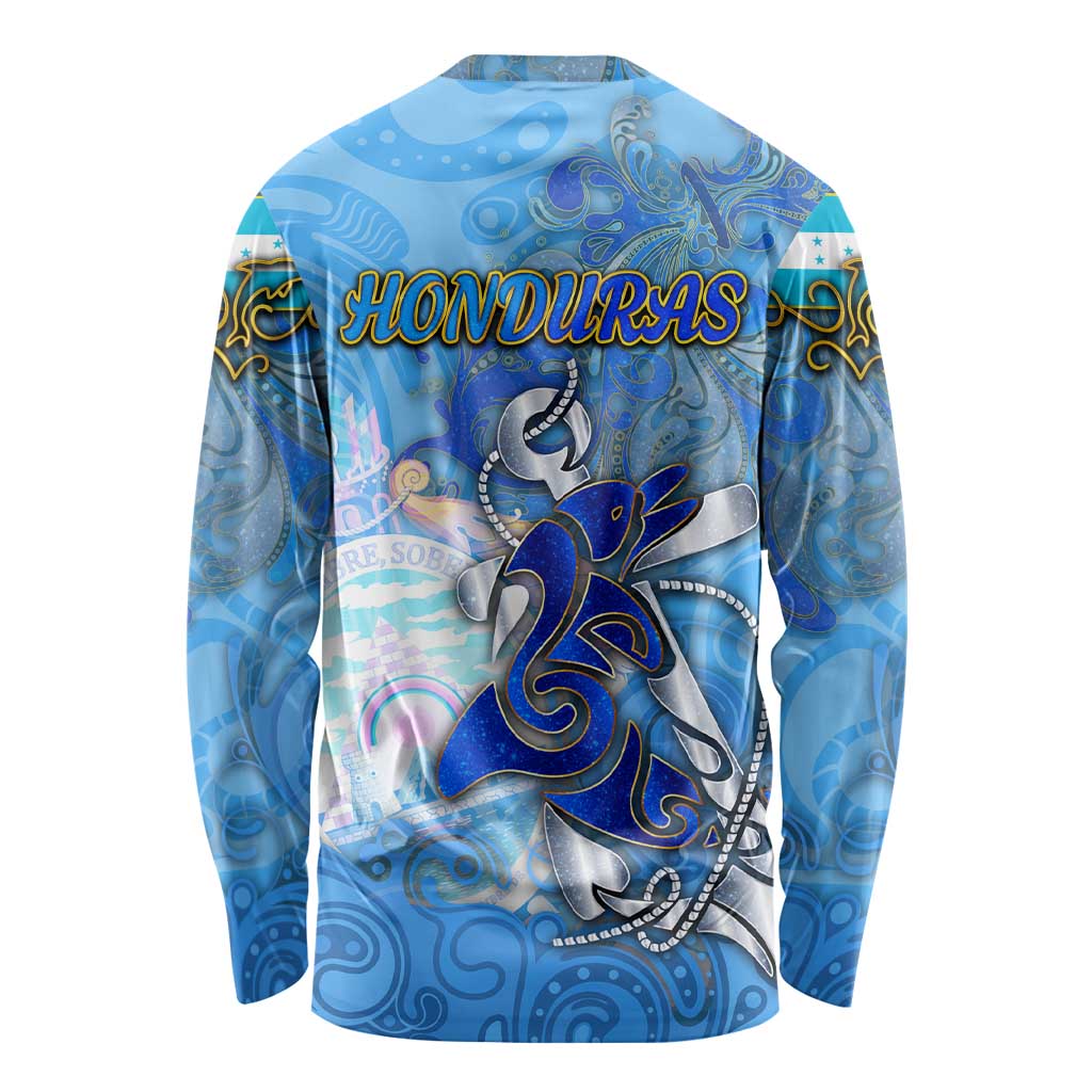 Ocean Spirit of Honduras Long Sleeve Shirt Anchored in Honduran Pride - Aussie Hoodie