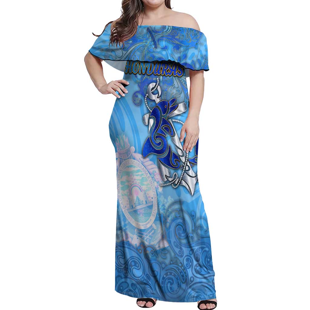 Ocean Spirit of Honduras Off Shoulder Maxi Dress Anchored in Honduran Pride - Aussie Hoodie