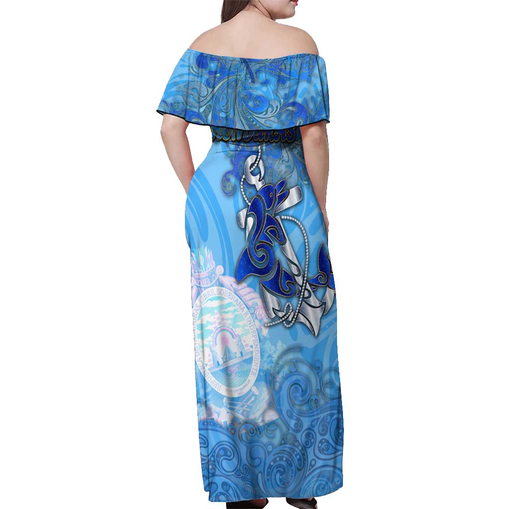 Ocean Spirit of Honduras Off Shoulder Maxi Dress Anchored in Honduran Pride - Aussie Hoodie