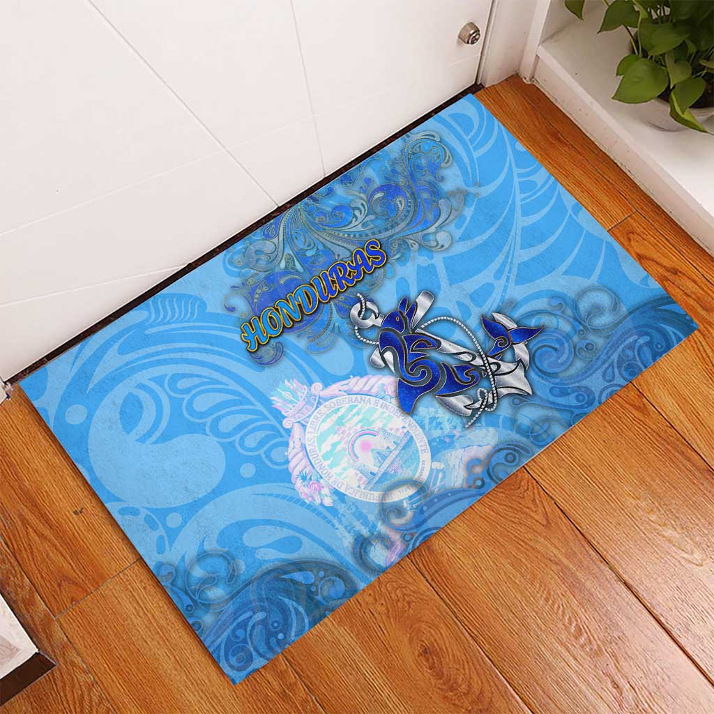 Ocean Spirit of Honduras Rubber Doormat Anchored in Honduran Pride - Aussie Hoodie