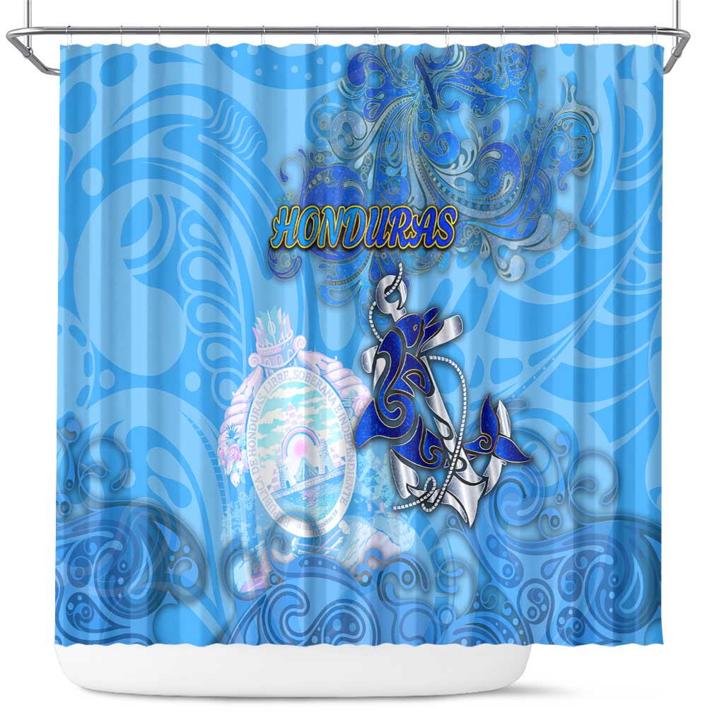 Ocean Spirit of Honduras Shower Curtain Anchored in Honduran Pride - Aussie Hoodie