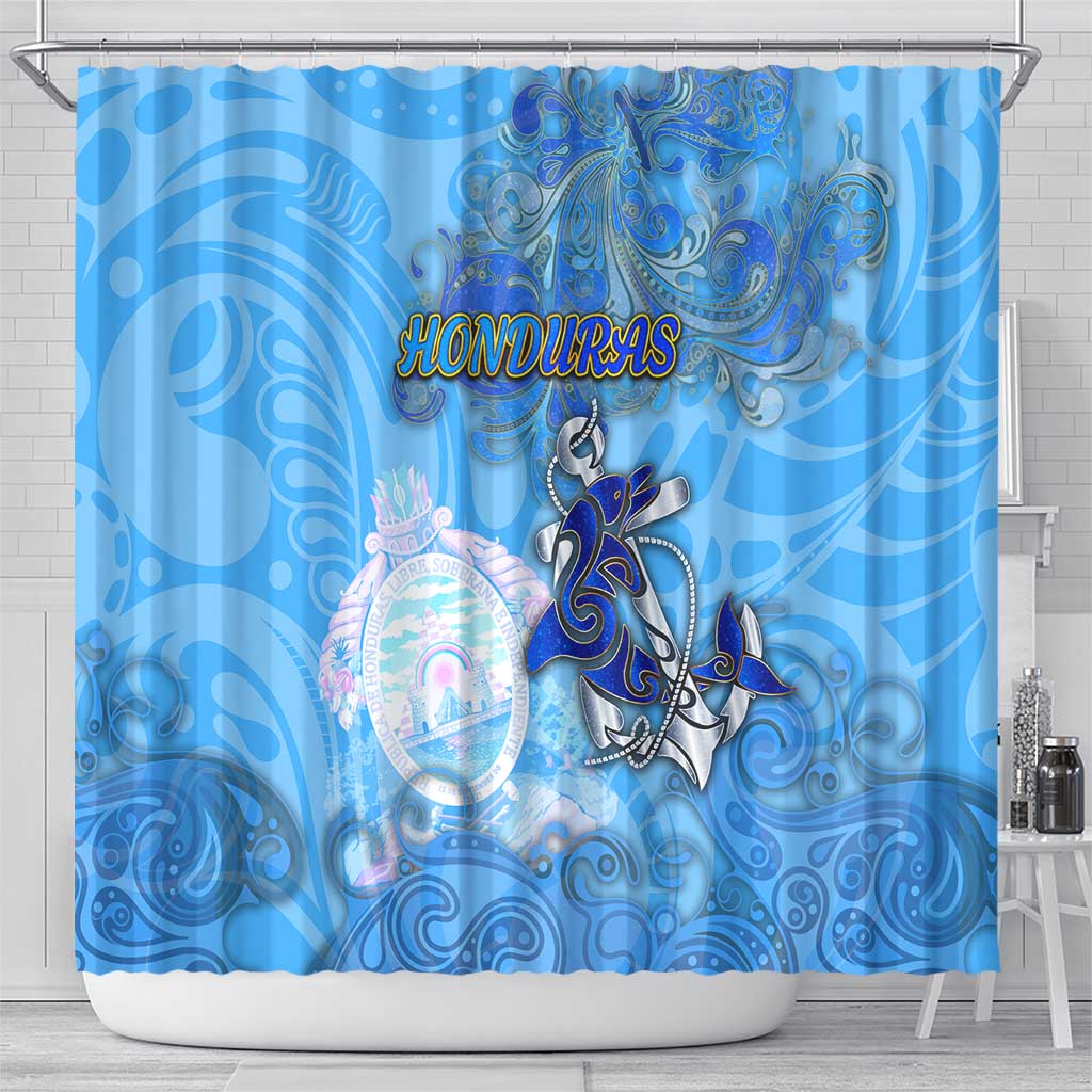 Ocean Spirit of Honduras Shower Curtain Anchored in Honduran Pride - Aussie Hoodie
