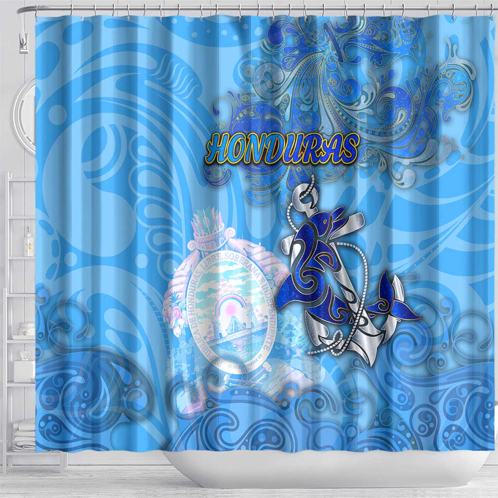 Ocean Spirit of Honduras Shower Curtain Anchored in Honduran Pride - Aussie Hoodie