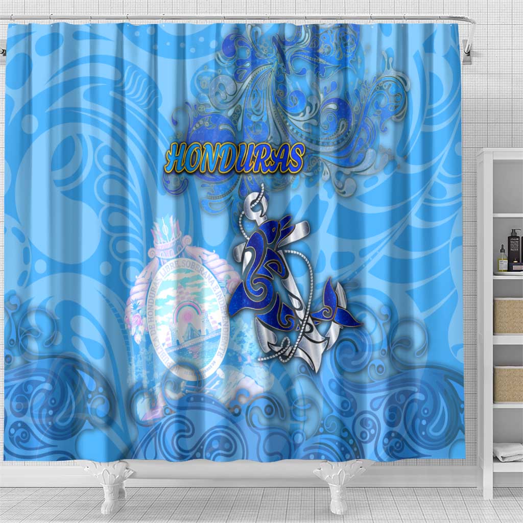 Ocean Spirit of Honduras Shower Curtain Anchored in Honduran Pride - Aussie Hoodie